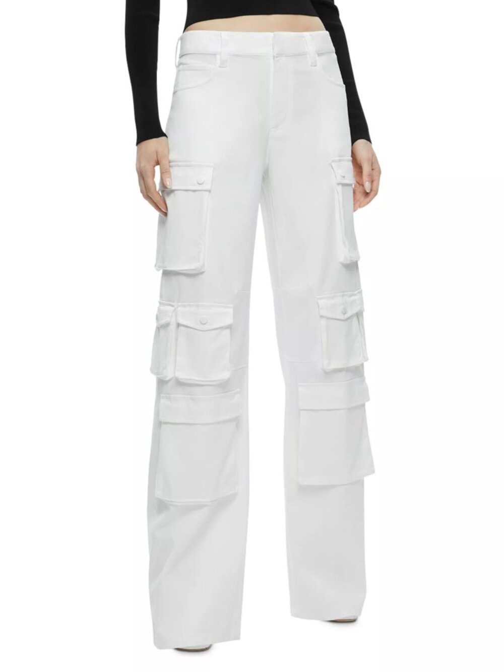 Alice + Olivia Olympia Baggy Mid Rise Wide Leg Cargo Pants , White US 0